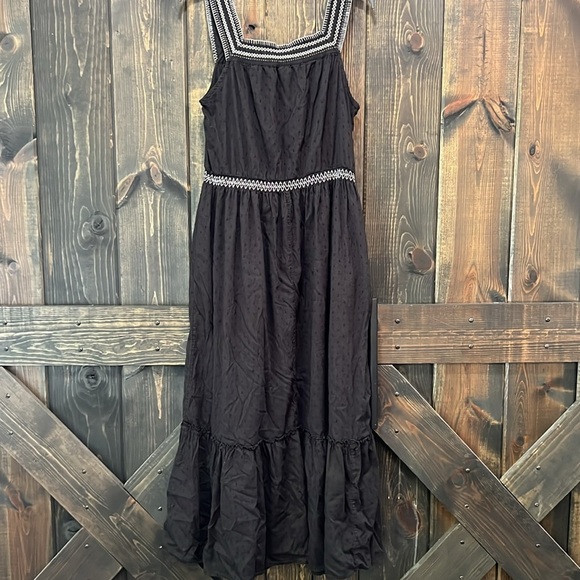 Old Navy Maxi Dress L Tall Black Embroidered Square Ruffle Textured Boho Peasant - Picture 6 of 14